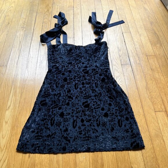 House Of Harlow 1960 Size S NEW Navy Blue Velvet Floral Sleeveless Mini Dress - Picture 6 of 16